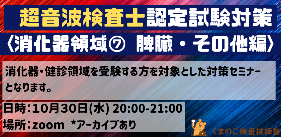 くまのこ検査技師塾 超音波検査士試験対策セミナー 消化器領域です。