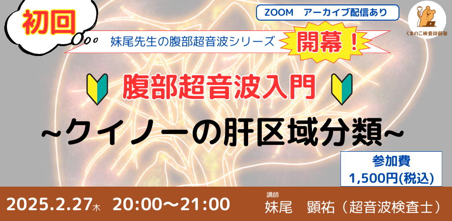 くまのこ検査技師塾 腹部エコークイノーの肝区域オンラインセミナーです。