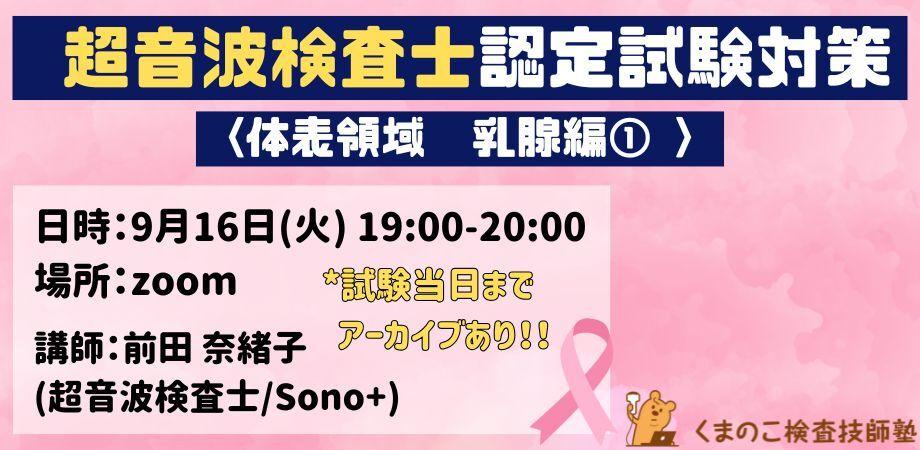 くまのこ検査技師塾 超音波検査士 体表領域 乳腺編オンラインセミナーです。