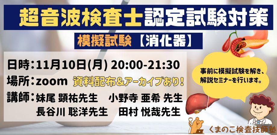 くまのこ検査技師塾 超音波検査士模擬試験セミナー 消化器領域です。